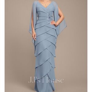 Sheath/Column V-Neck Floor-Length Chiffon With Ruffle